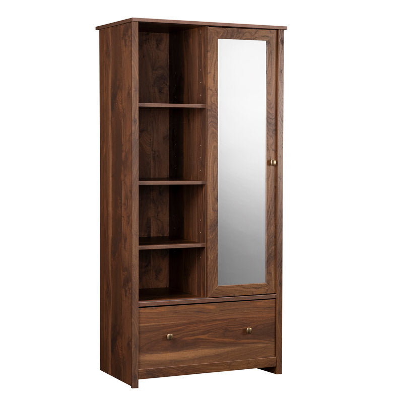 Fravel Wardrobe Armoire - Grand Walnut Wood Storage Cabinet with Mirror