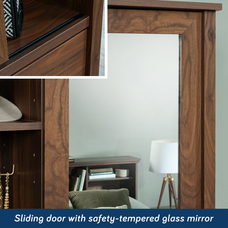 Fravel Wardrobe Armoire - Grand Walnut Wood Storage Cabinet with Mirror
