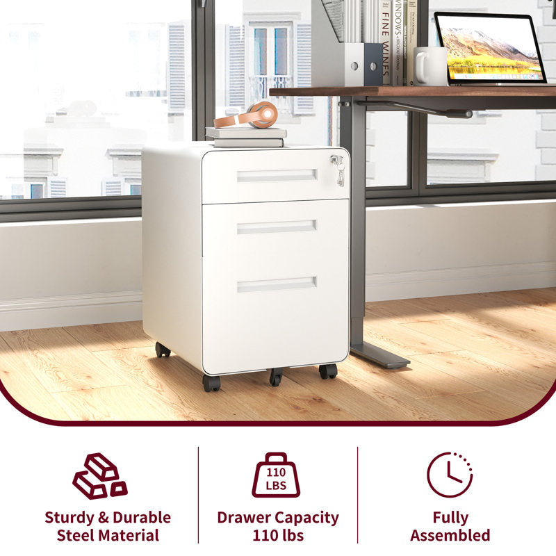 Titan - 3-Drawer Mobile Metal Filing Cabinet with Lock for Office