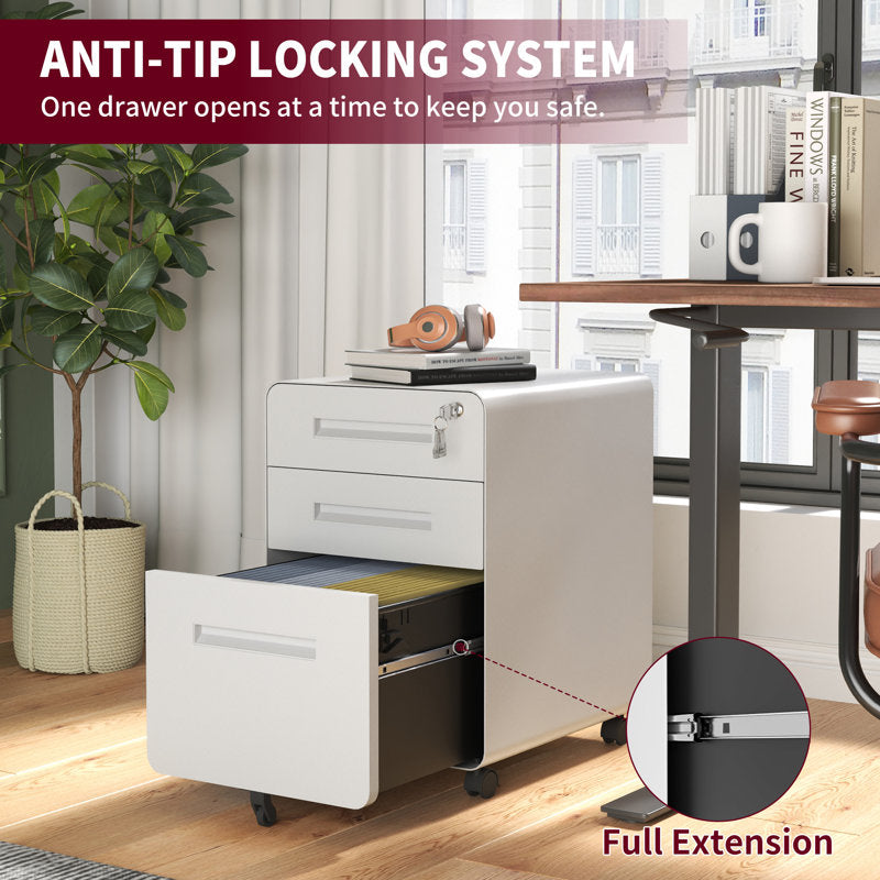 Titan - 3-Drawer Mobile Metal Filing Cabinet with Lock for Office
