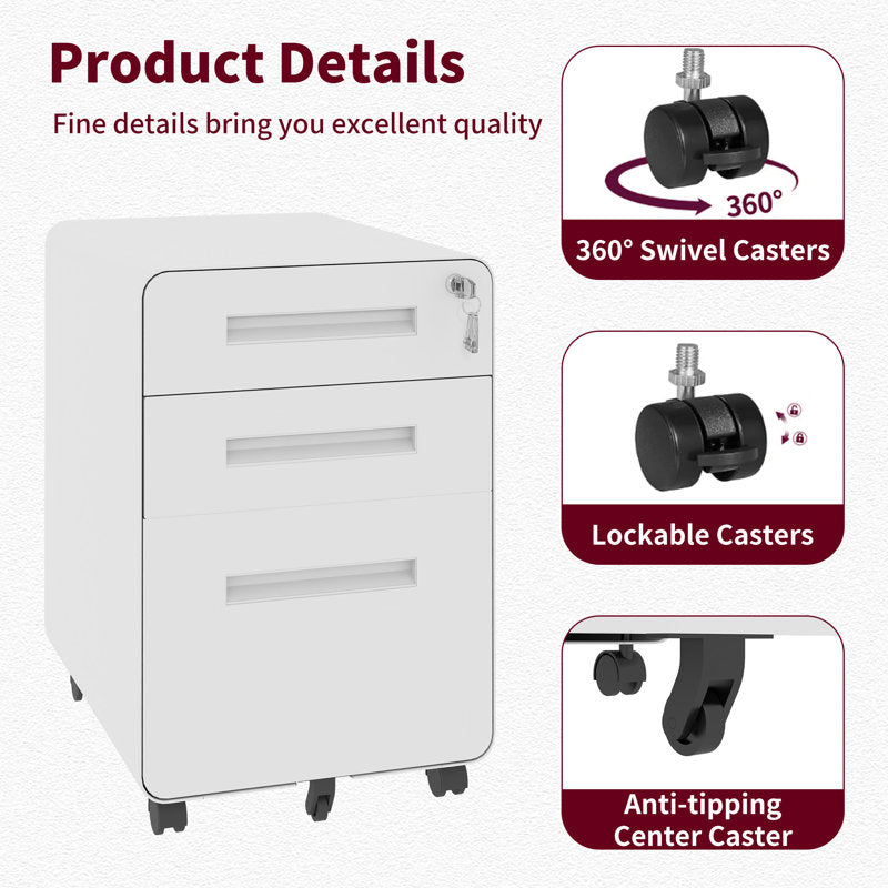 Titan - 3-Drawer Mobile Metal Filing Cabinet with Lock for Office
