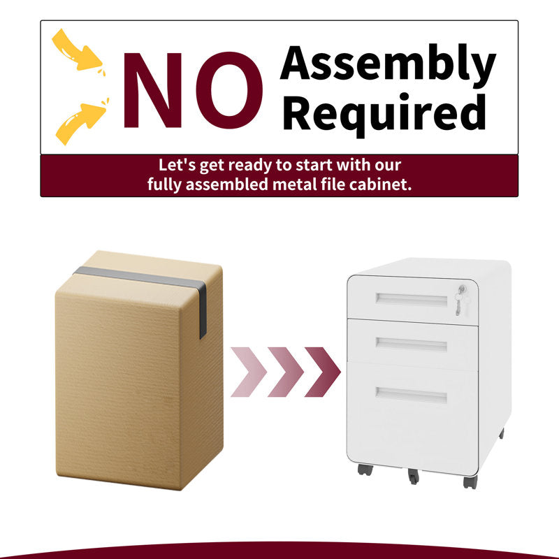 Titan - 3-Drawer Mobile Metal Filing Cabinet with Lock for Office