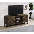 Arden Herringbone TV Console - Rustic Oak & Gunmetal Entertainment Stand