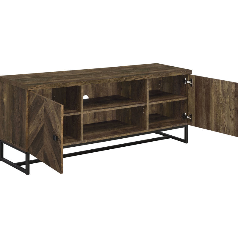Arden Herringbone TV Console - Rustic Oak & Gunmetal Entertainment Stand