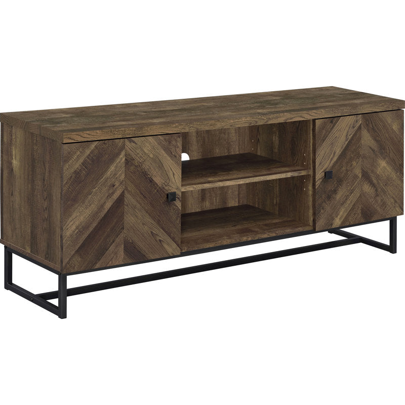 Arden Herringbone TV Console - Rustic Oak & Gunmetal Entertainment Stand