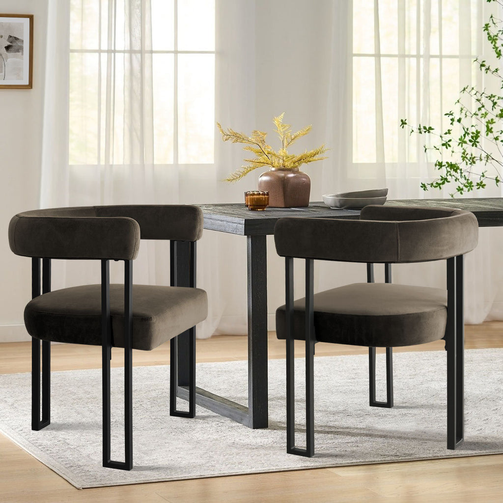 Hikeem - Velvet Upholstered Dining Armchair Set of 2 - Modern Kitchen