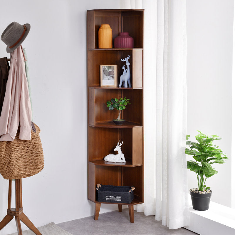 Ilana - 5-Tier Bamboo Corner Bookcase & Storage Rack for Small Spaces