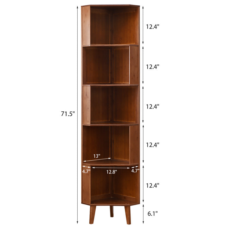 Ilana - 5-Tier Bamboo Corner Bookcase & Storage Rack for Small Spaces