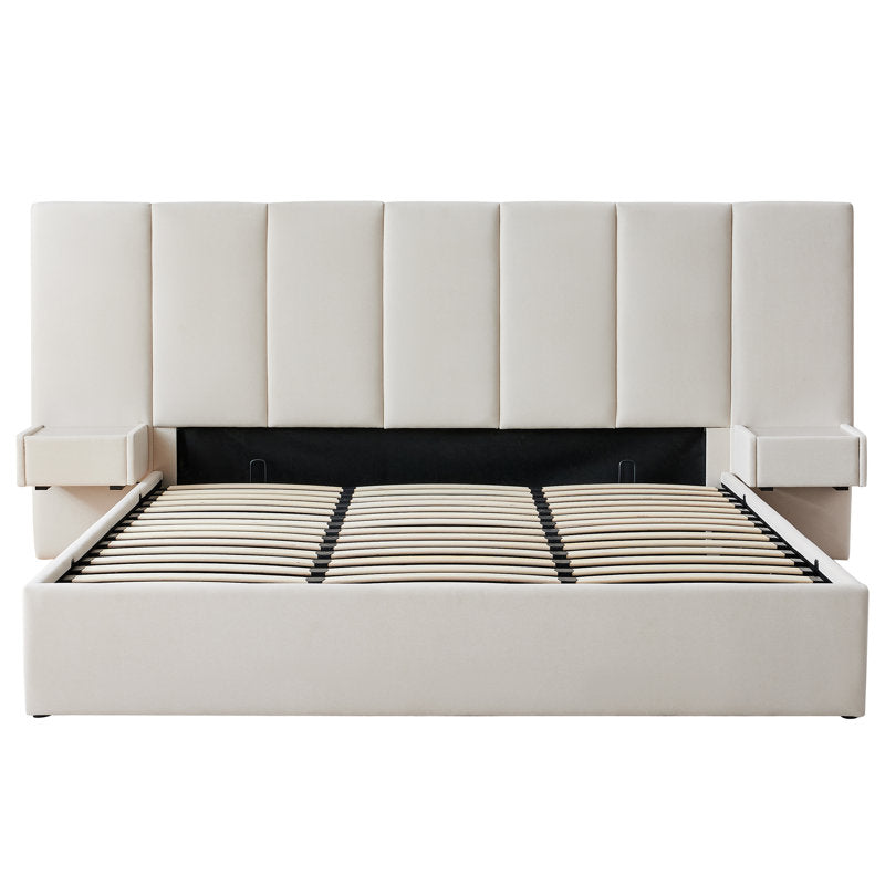 Iokaste - Velvet Gas Lift Storage Bed Frame with Nightstands
