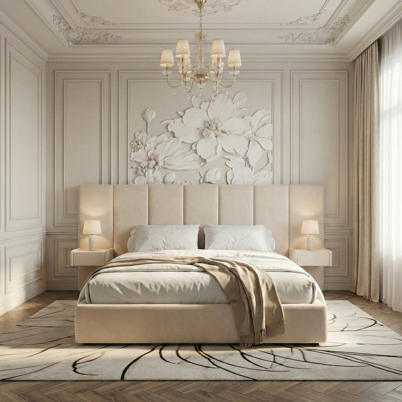 Iokaste - Velvet Gas Lift Storage Bed Frame with Nightstands