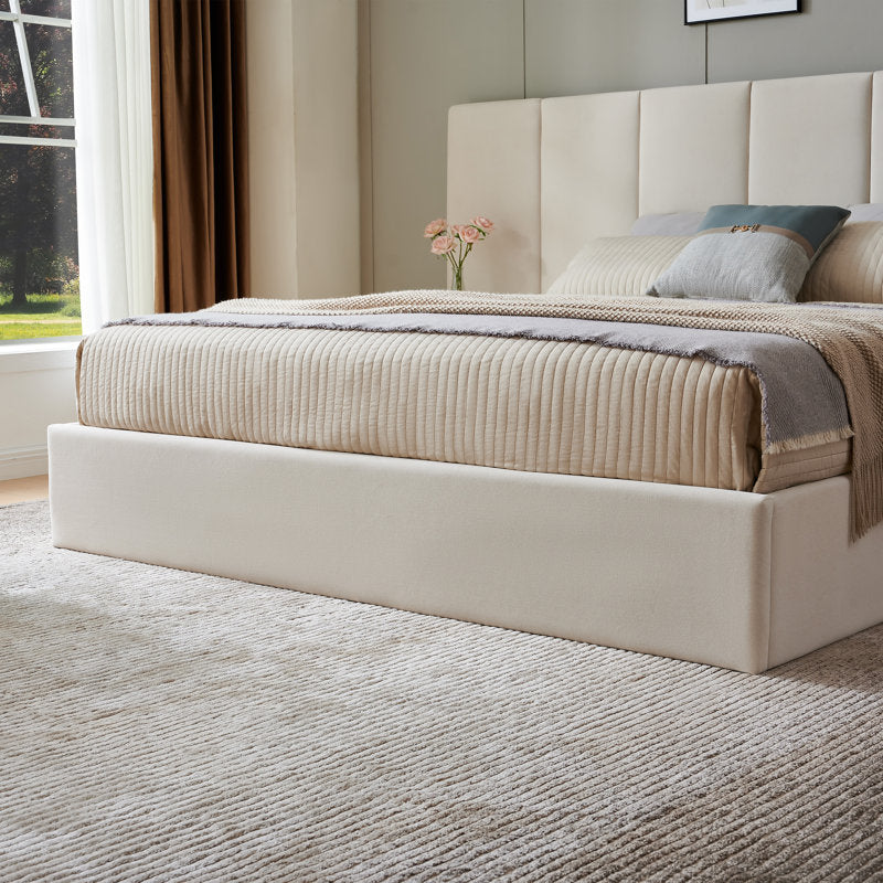 Iokaste - Velvet Gas Lift Storage Bed Frame with Nightstands