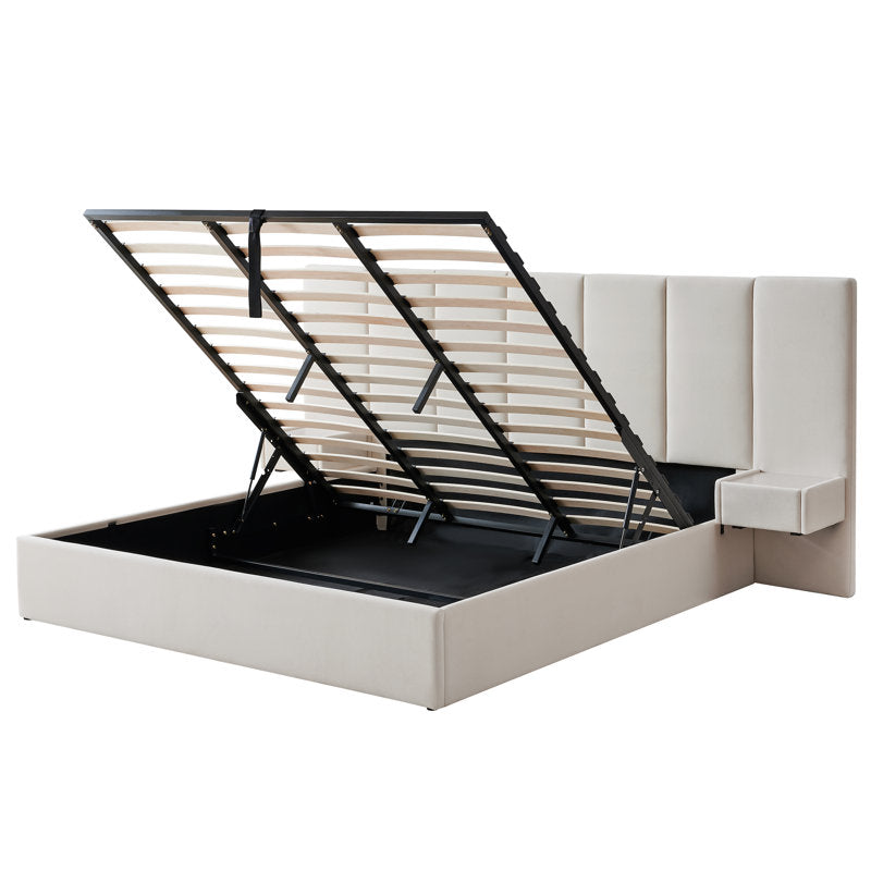 Iokaste - Velvet Gas Lift Storage Bed Frame with Nightstands