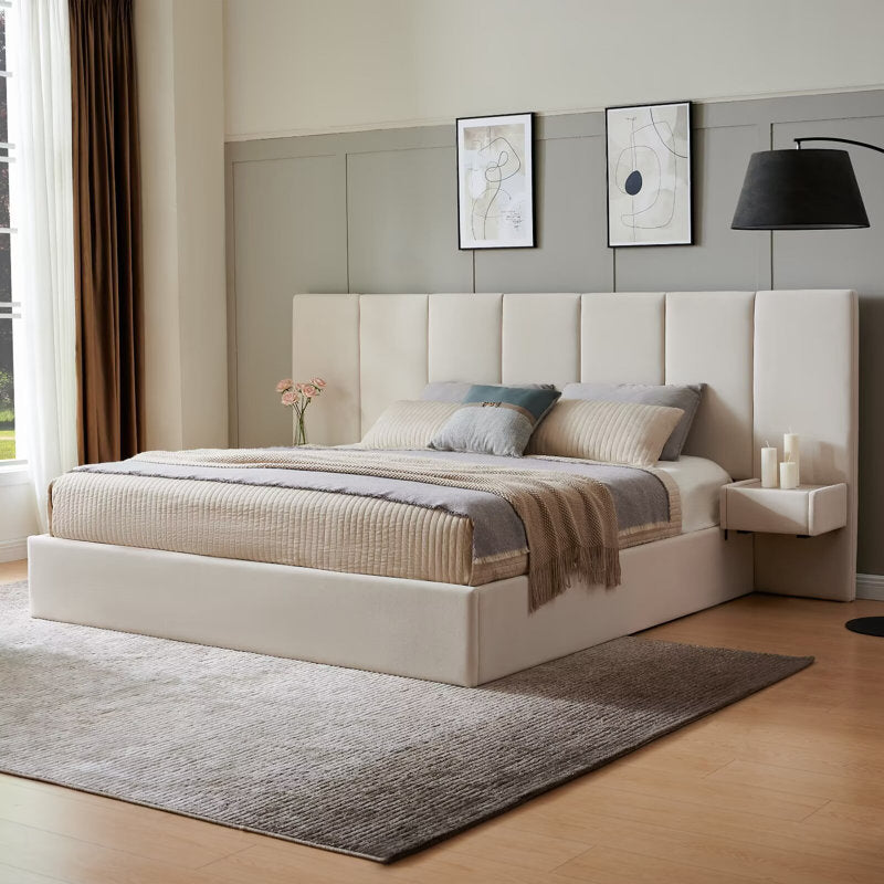 Iokaste - Velvet Gas Lift Storage Bed Frame with Nightstands