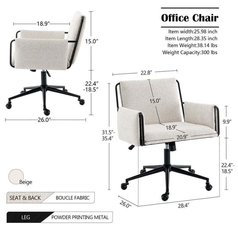 Jabali - Extra Wide Boucle Swivel Office Chair for Home Desk
