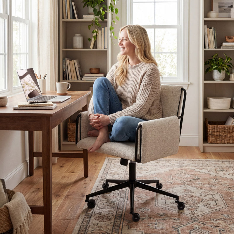 Jabali - Extra Wide Boucle Swivel Office Chair for Home Desk