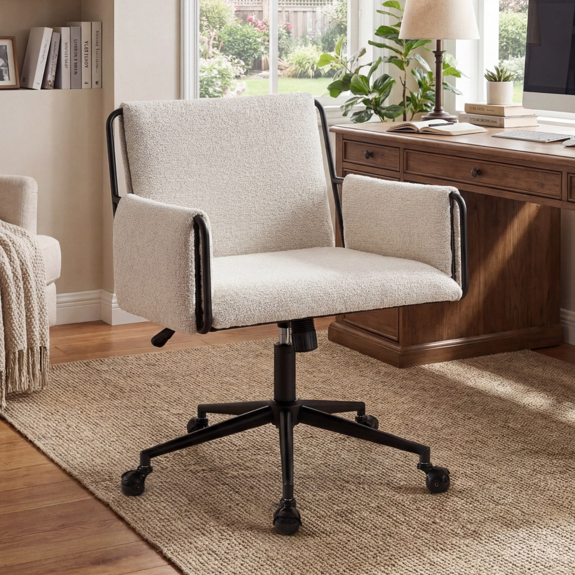 Jabali - Extra Wide Boucle Swivel Office Chair for Home Desk