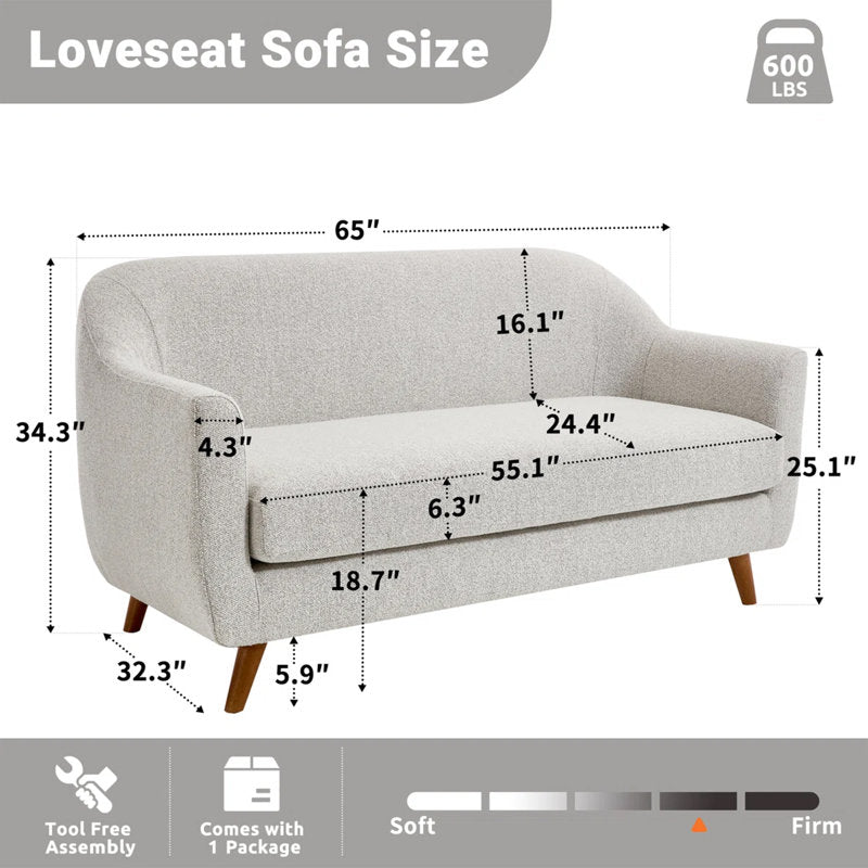 Kaya - 65" Modern Curved Boucle Loveseat Sofa for Living Room