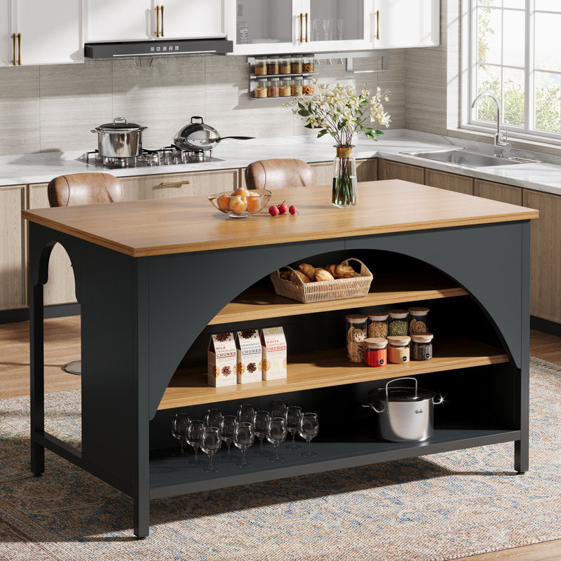 Hearthstone - Kitchen Island Farmhouse Wood & Metal Prep Table