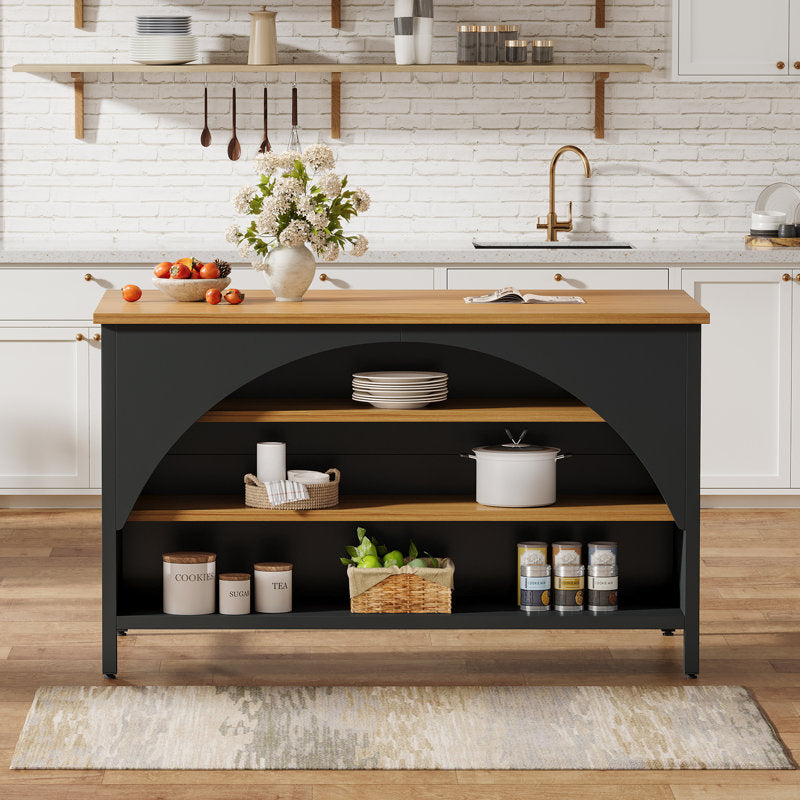 Hearthstone - Kitchen Island Farmhouse Wood & Metal Prep Table