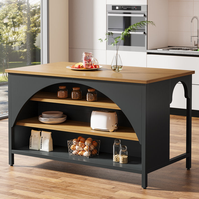 Hearthstone - Kitchen Island Farmhouse Wood & Metal Prep Table