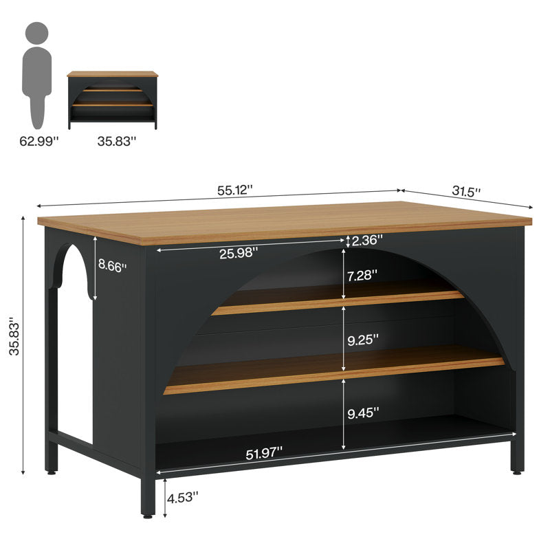 Hearthstone - Kitchen Island Farmhouse Wood & Metal Prep Table