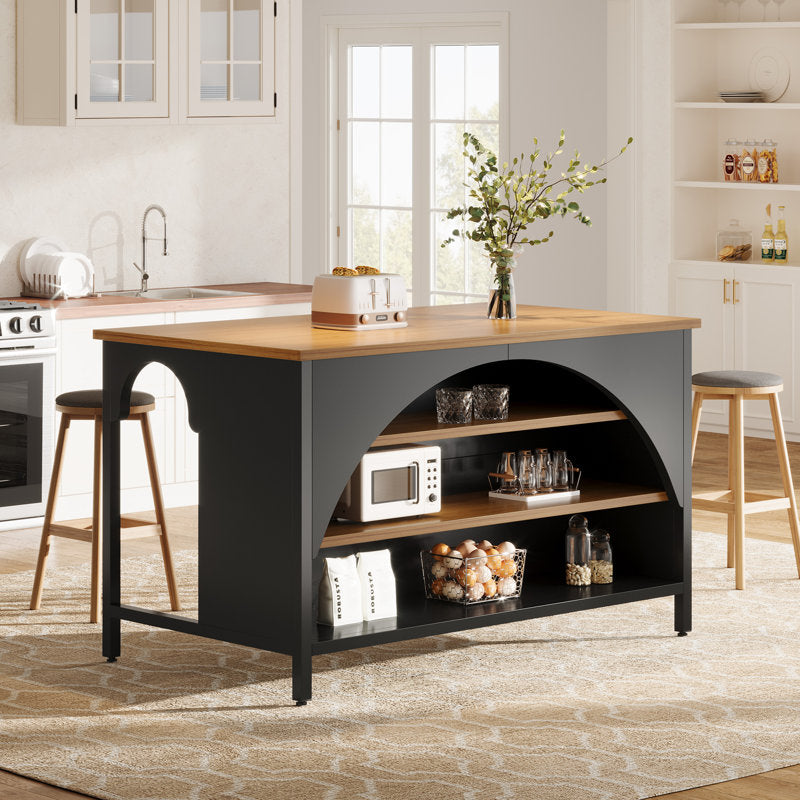 Hearthstone - Kitchen Island Farmhouse Wood & Metal Prep Table
