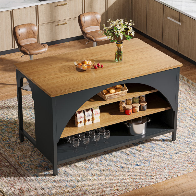 Hearthstone - Kitchen Island Farmhouse Wood & Metal Prep Table