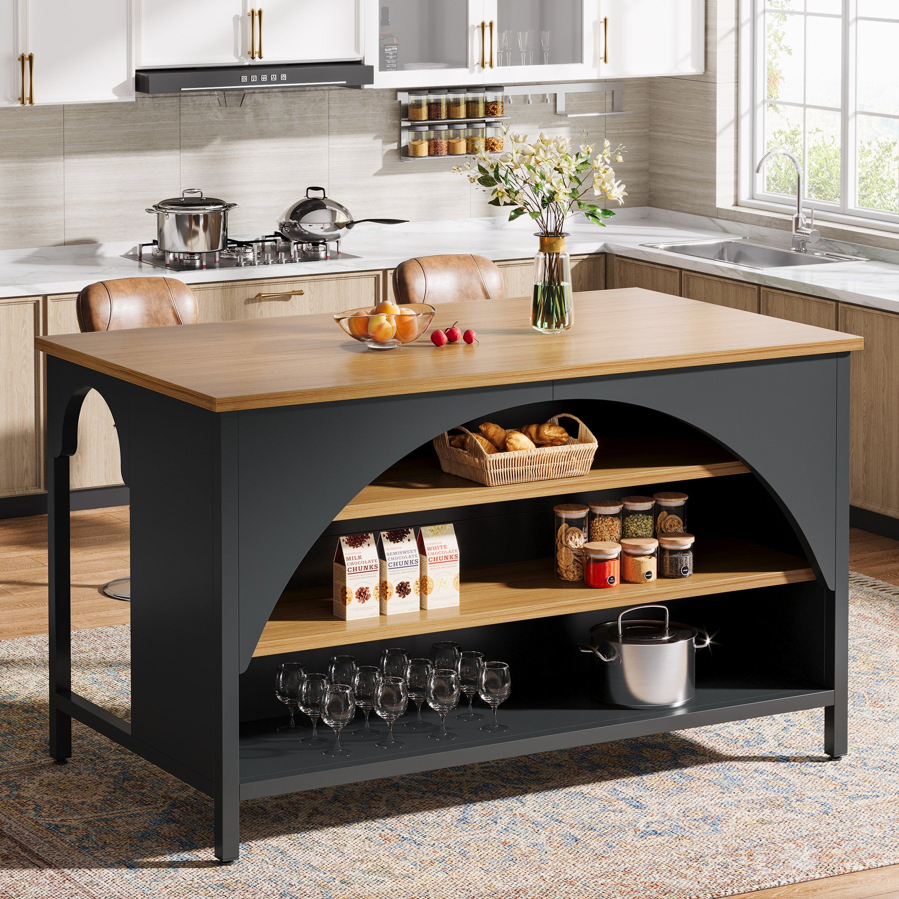 Hearthstone - Kitchen Island Farmhouse Wood & Metal Prep Table