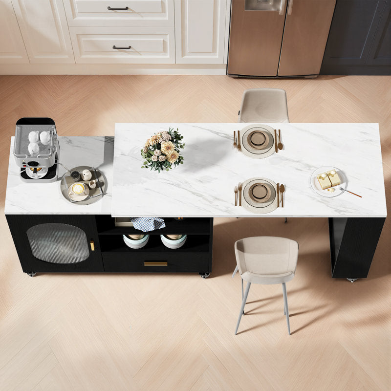 Verano Mobile Kitchen Island - Faux Marble & Black Oak Storage