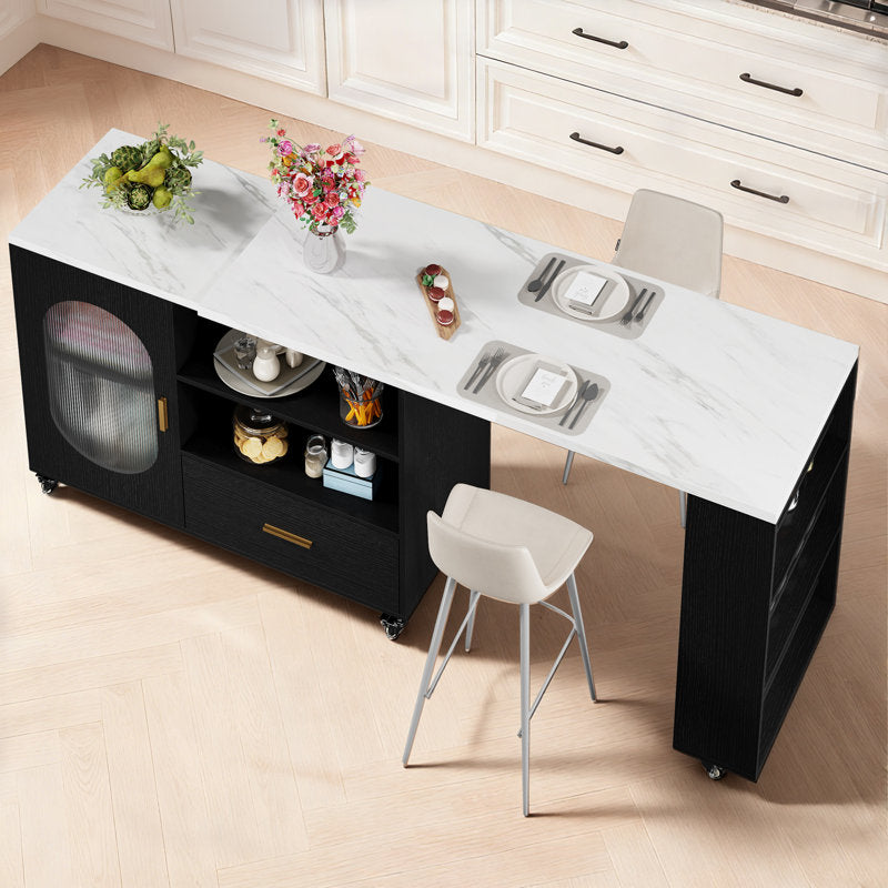 Verano Mobile Kitchen Island - Faux Marble & Black Oak Storage