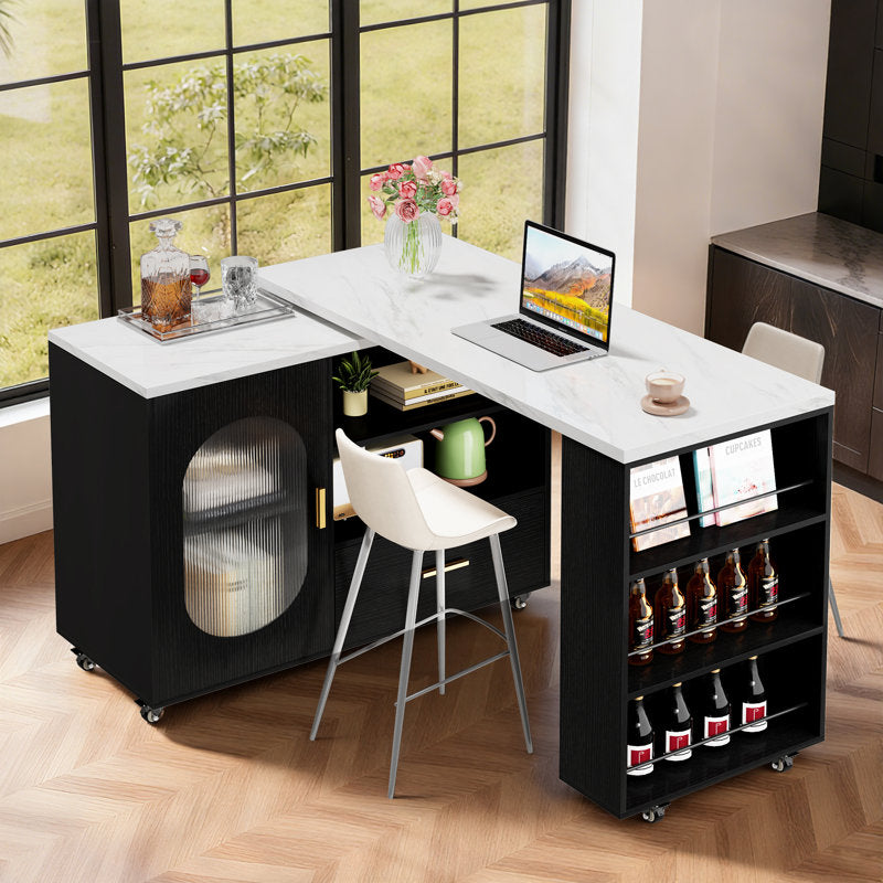 Verano Mobile Kitchen Island - Faux Marble & Black Oak Storage