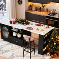 Verano Mobile Kitchen Island - Faux Marble & Black Oak Storage