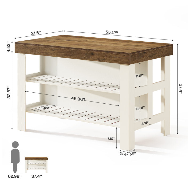 Rustic Hearth - Farmhouse Kitchen Island with Storage for Dining