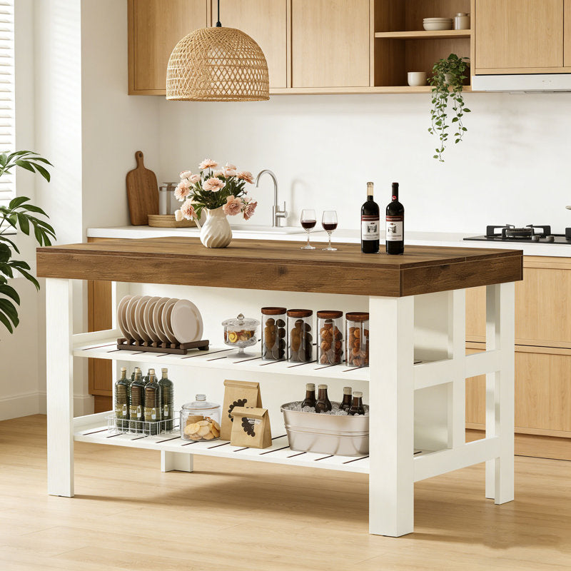Rustic Hearth - Farmhouse Kitchen Island with Storage for Dining