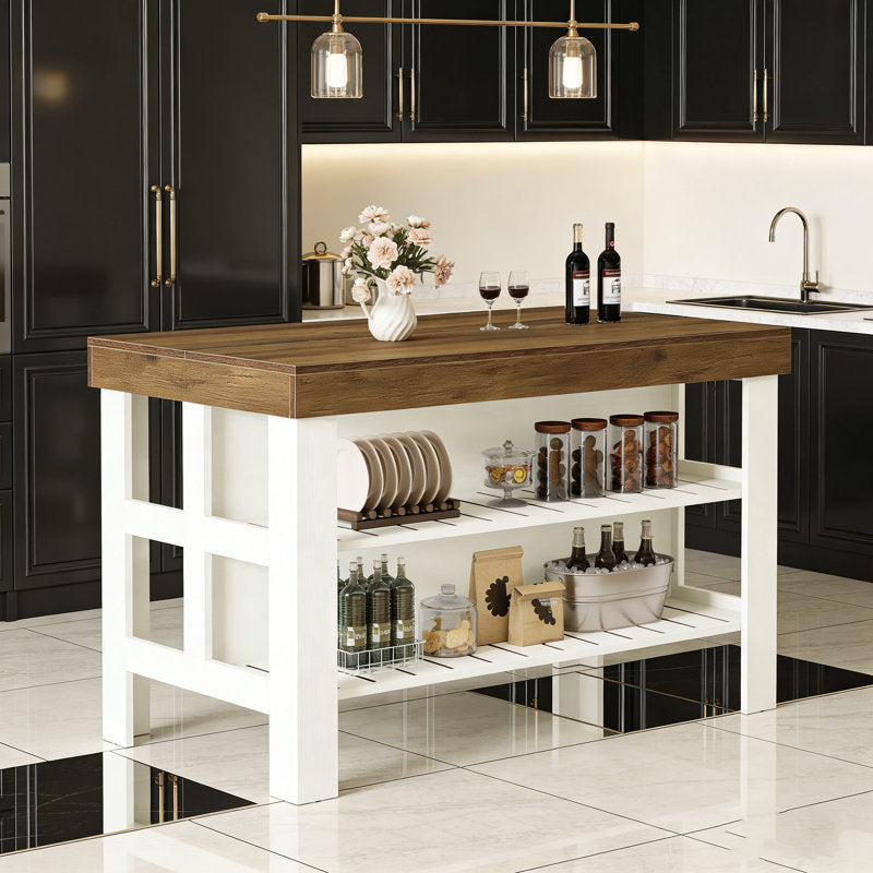 Rustic Hearth - Farmhouse Kitchen Island with Storage for Dining