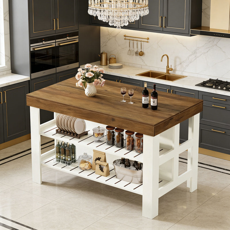 Rustic Hearth - Farmhouse Kitchen Island with Storage for Dining