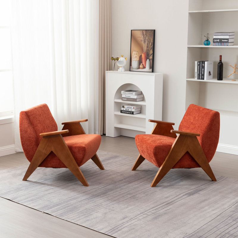 Kyajah - Mid-Century Chenille & Oak Armchair Set for Living Room