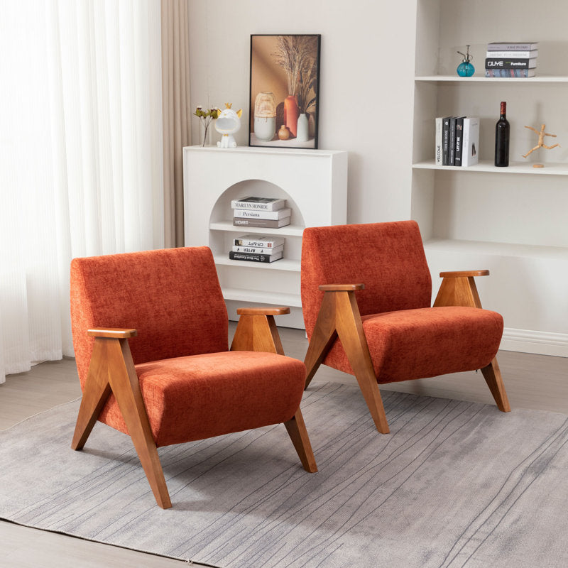 Kyajah - Mid-Century Chenille & Oak Armchair Set for Living Room