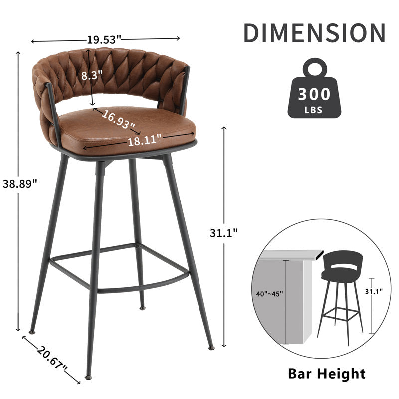 Kymberlynn - Upholstered Swivel Bar Stools Set of 2 Metal Frame