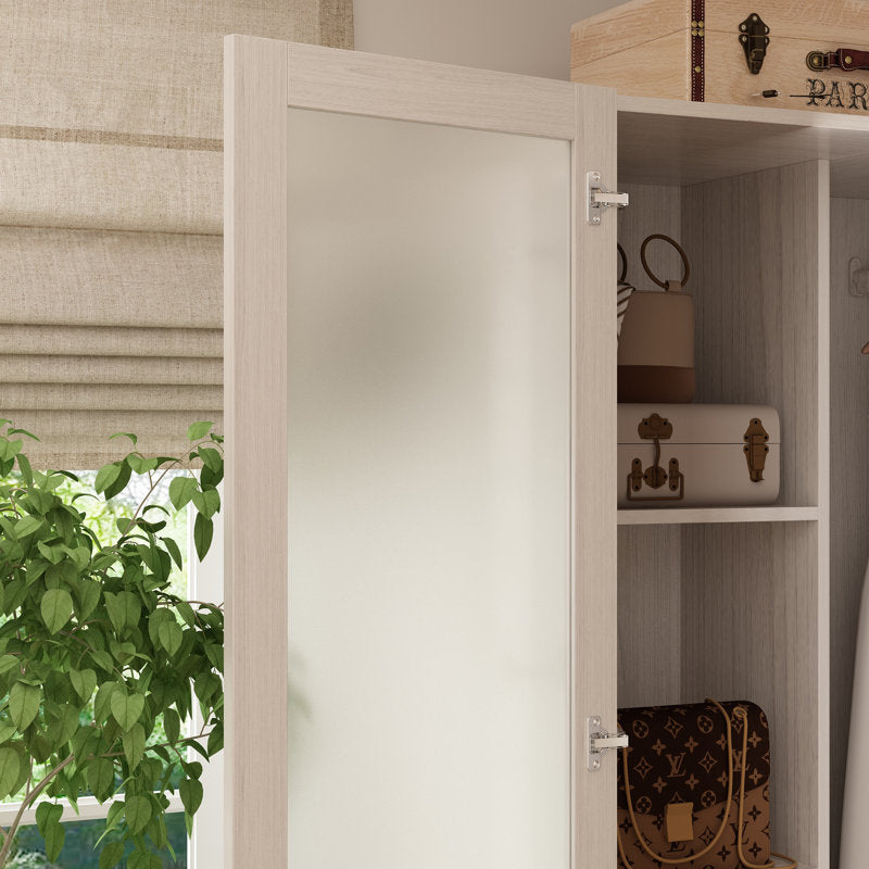 Vertex - L-Shaped Corner Armoire Wood & Frosted Glass Bedroom Storage