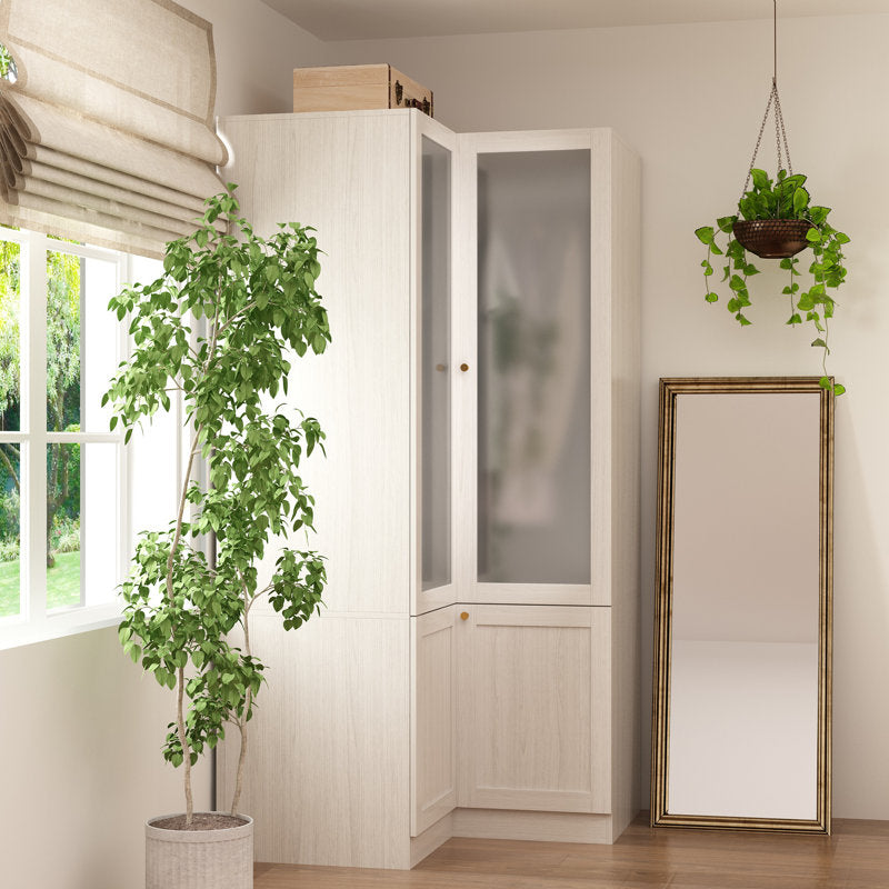 Vertex - L-Shaped Corner Armoire Wood & Frosted Glass Bedroom Storage