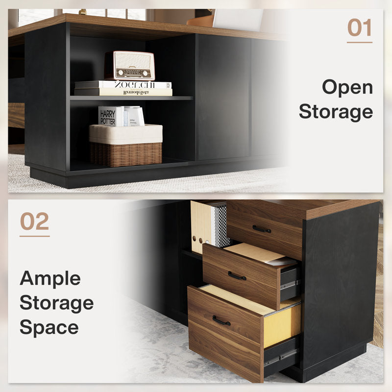 ApexPro - L-Shaped Executive Desk Wood & Metal for Home Office