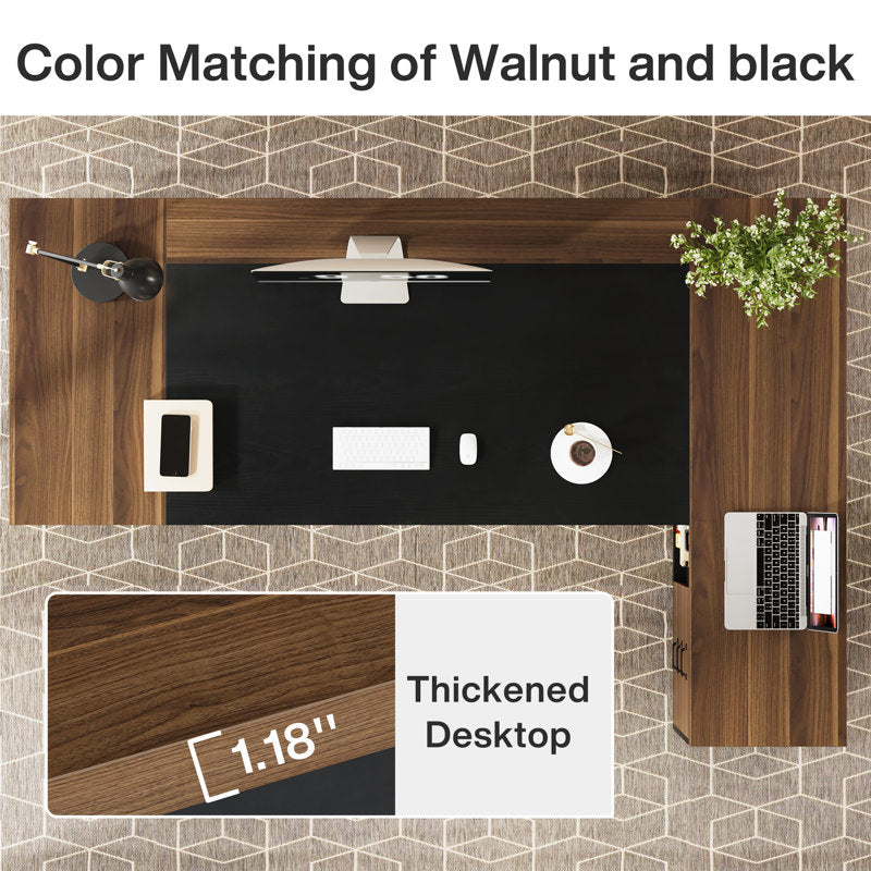 ApexPro - L-Shaped Executive Desk Wood & Metal for Home Office