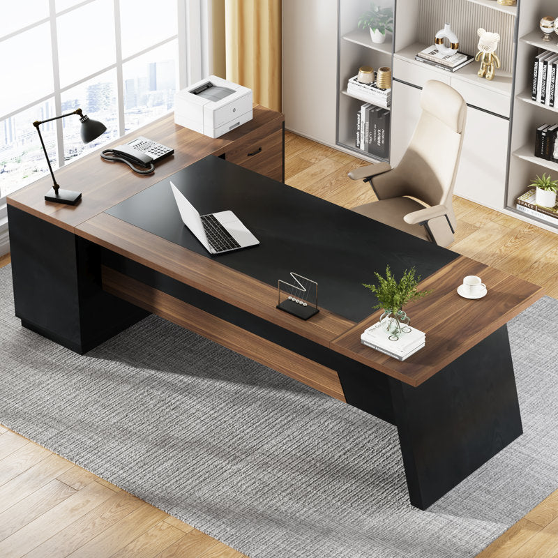ApexPro - L-Shaped Executive Desk Wood & Metal for Home Office