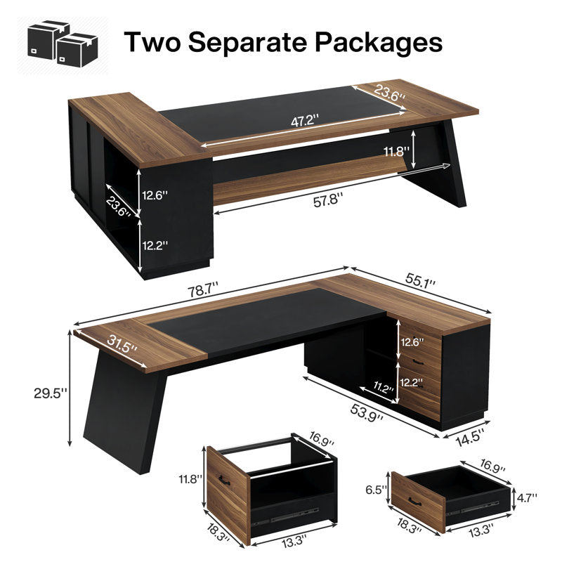 ApexPro - L-Shaped Executive Desk Wood & Metal for Home Office