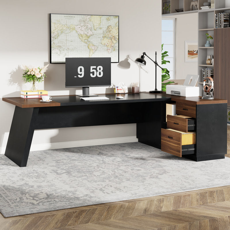 ApexPro - L-Shaped Executive Desk Wood & Metal for Home Office