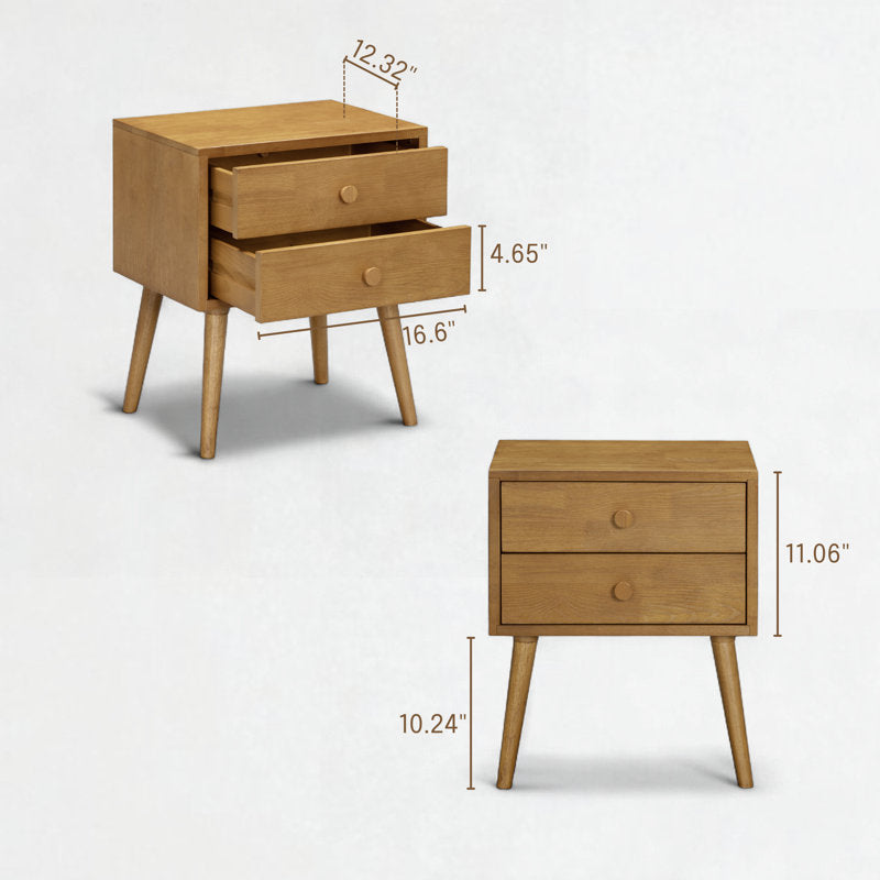 Lux - Mid-Century Modern Solid Oak Nightstand with 2 Drawers