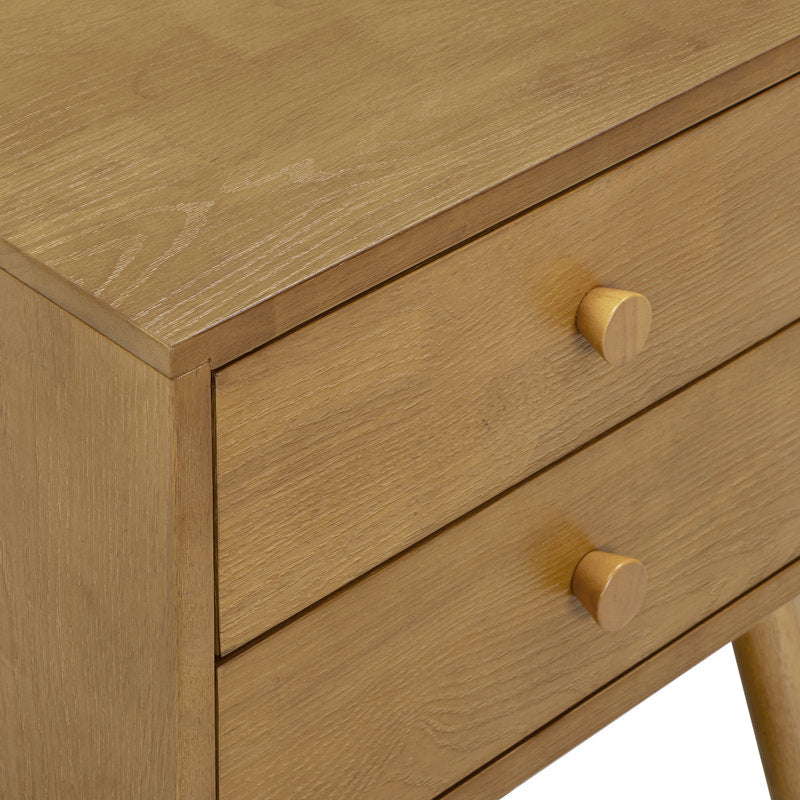 Lux - Mid-Century Modern Solid Oak Nightstand with 2 Drawers