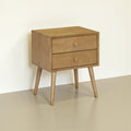 Lux - Mid-Century Modern Solid Oak Nightstand with 2 Drawers