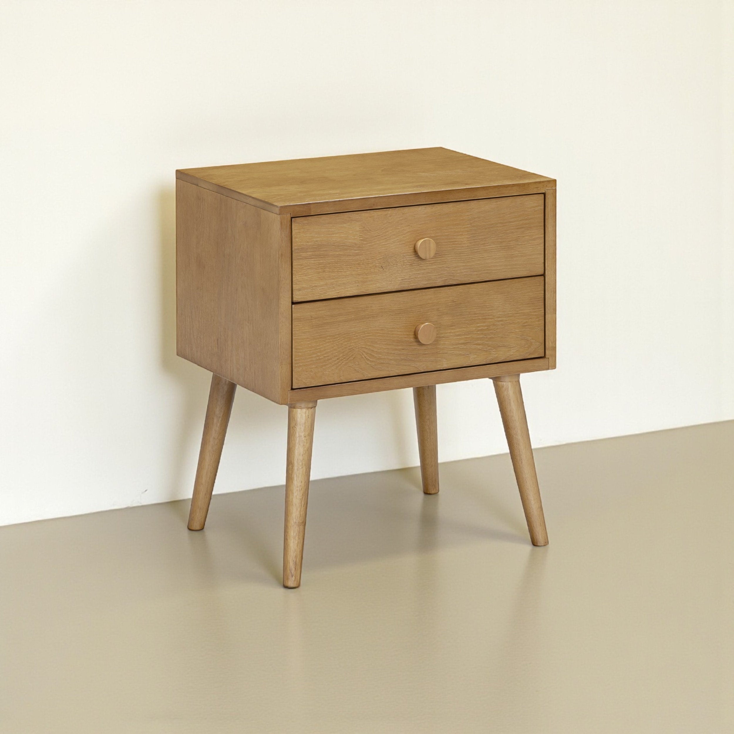Lux - Mid-Century Modern Solid Oak Nightstand with 2 Drawers